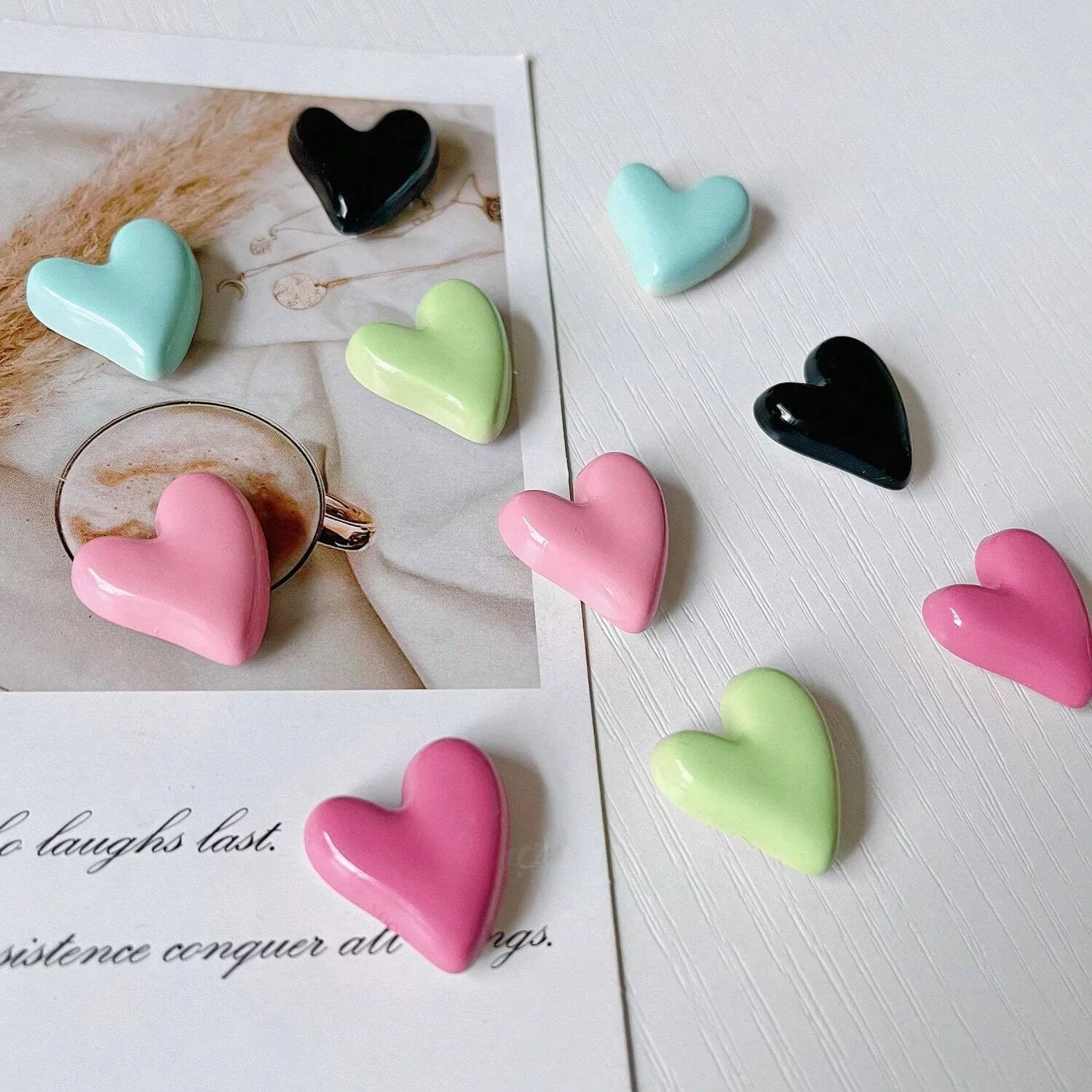 5/10pcs Morandi Colored Heart shaped Refrigerator Magnet, Photo Message Fixed, Home Decoration