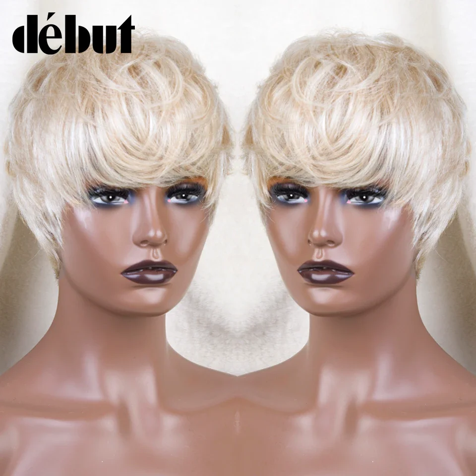 wholesale 613 Honey Blond Color Wig Short Bob Pixie Cut Top Lace Transparent Brazilian Human Hair Wig With Bangs For Black Women