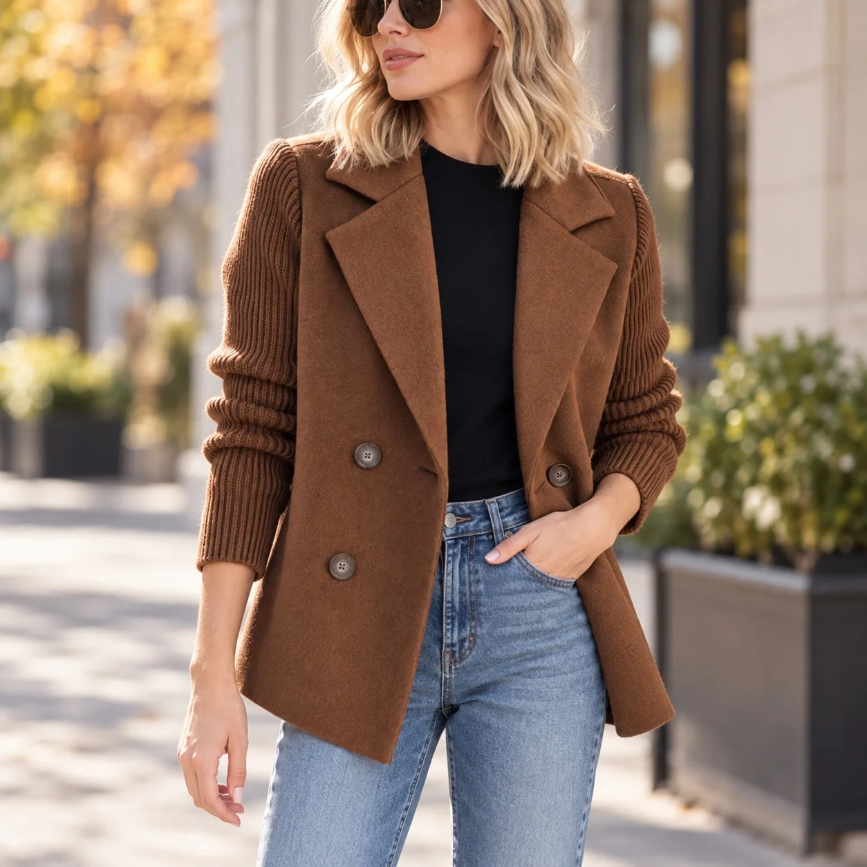 Patchwork Casual Coat Regular Length Japanese Korean Casual with Single Breasted Two Button Closure Long Sleeve Women Coat