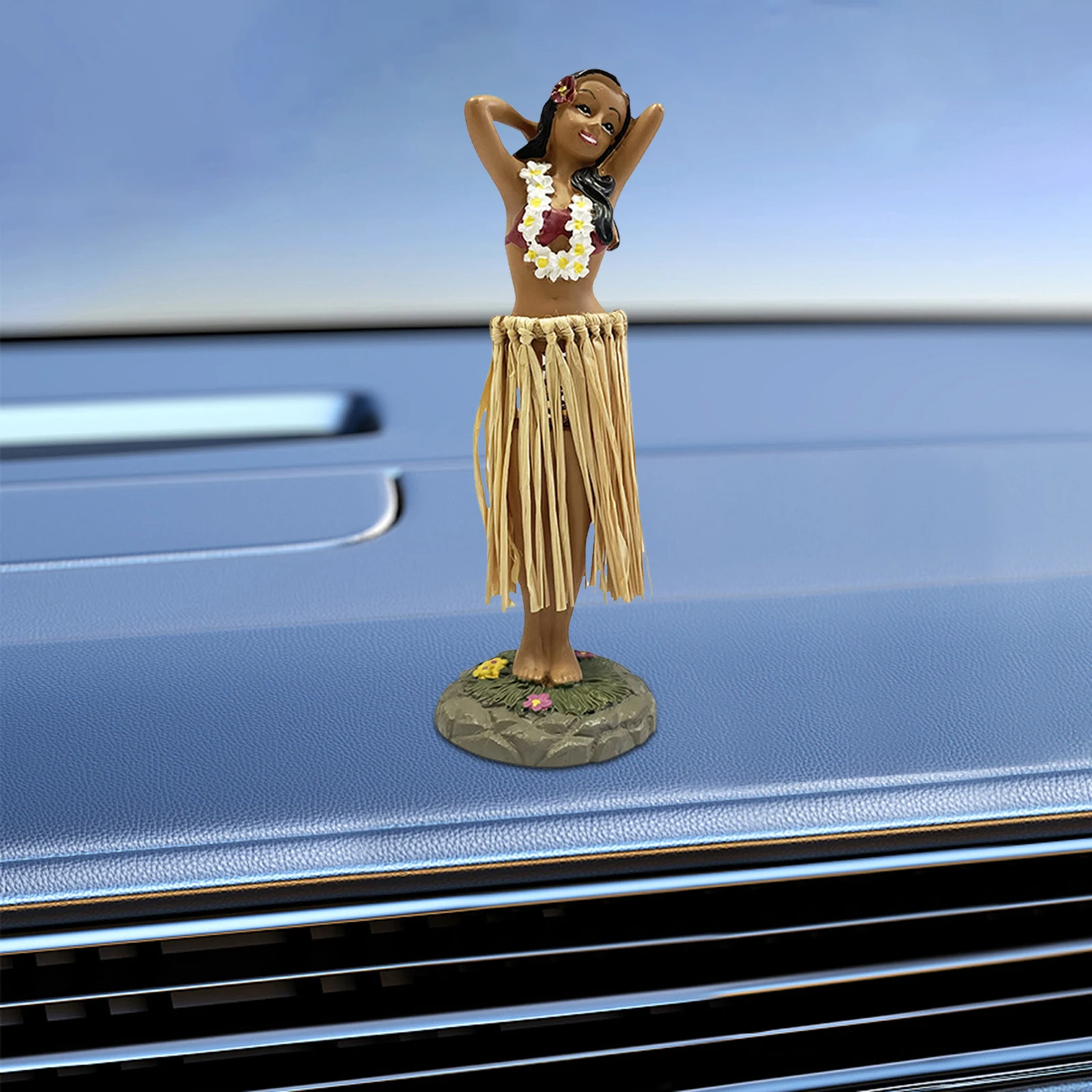 Hawaiian Dashboard Doll Dancing Girl Ornament Mini Collectible Figurines Resin Craft Gift for Car Dashboard Living Room Decor