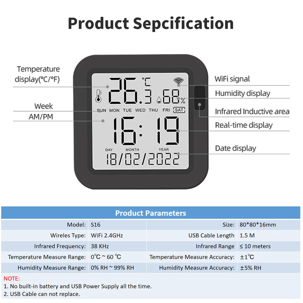 Tuya Remote Control WiFi Smart Life Universal IR Controller With Temperature Humidity Sensor Blacklight Screen Works with Alexa