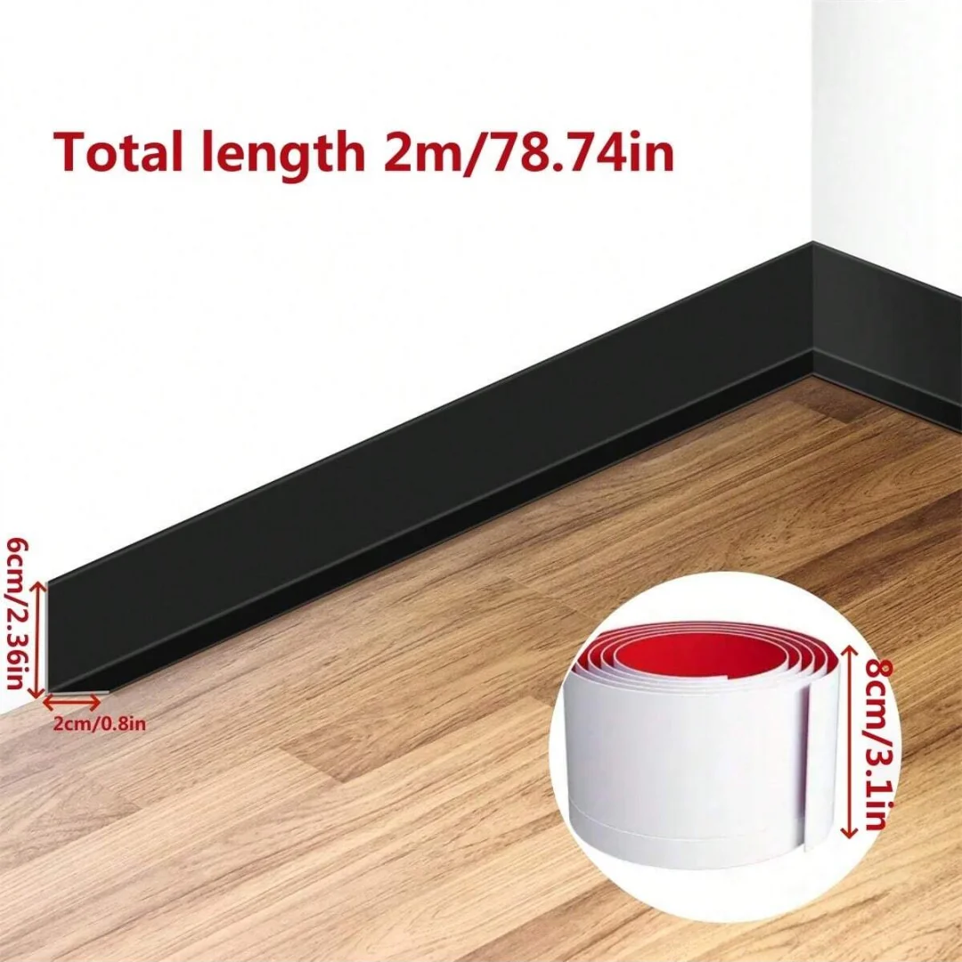 1pc 1m/2mx8cm Flexible Baseboard Made Of Soft PVC Kickboard Line, Floor Skirting Line, Waterproof Self-adhesive Vinyl Wall