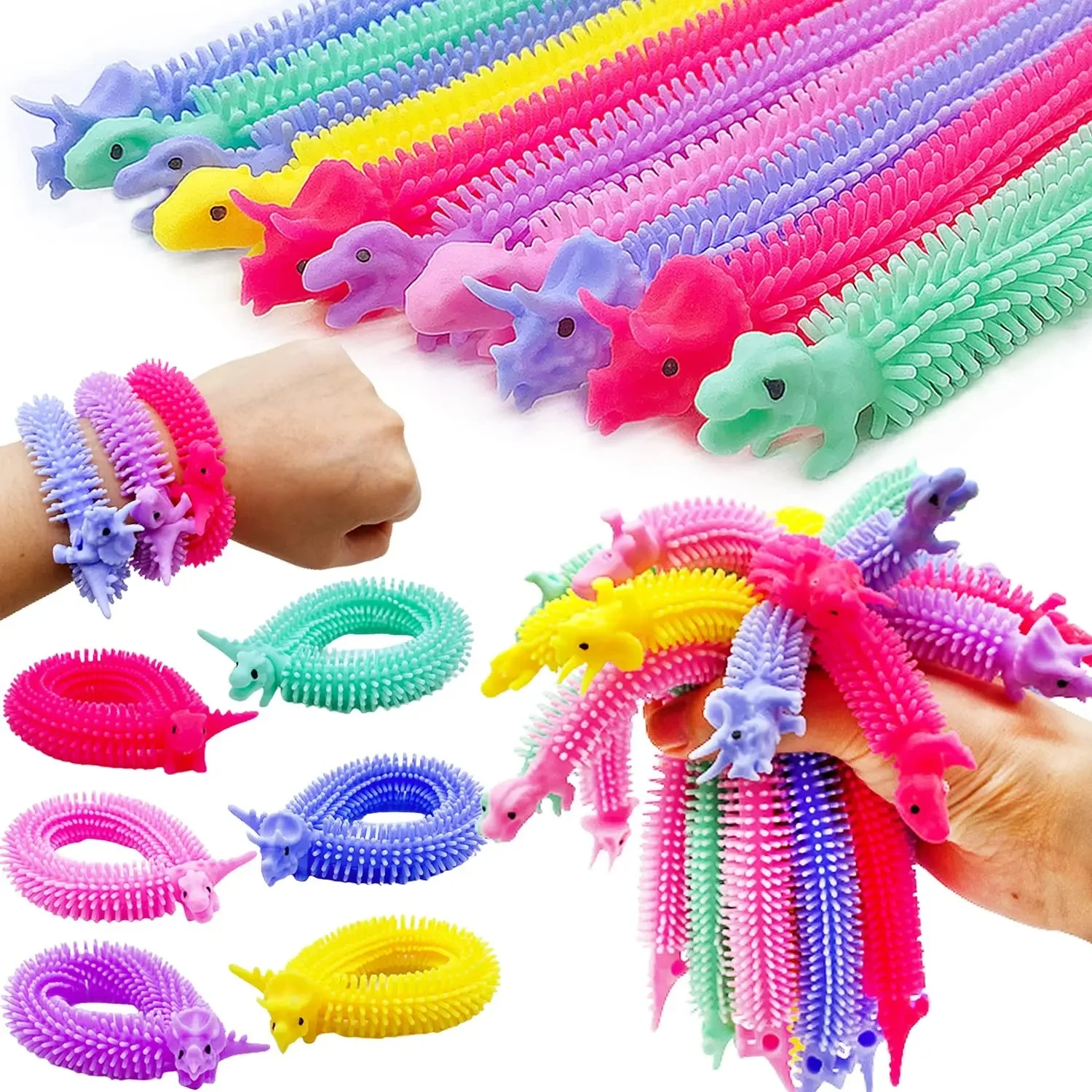 Paquet de 20/40/60 jouets extensibles, cordes de nouilles sensorielles de dinosaure, ficelle extensible texturée pour enfants et adultes, soulagement du stress