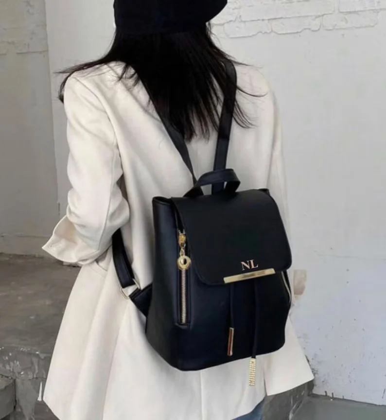 

Custom Women Backpack Personalised Bag with Initials Faux Leather Rucksack Travel Backpack Hand Luggage Bag Custom School Bag