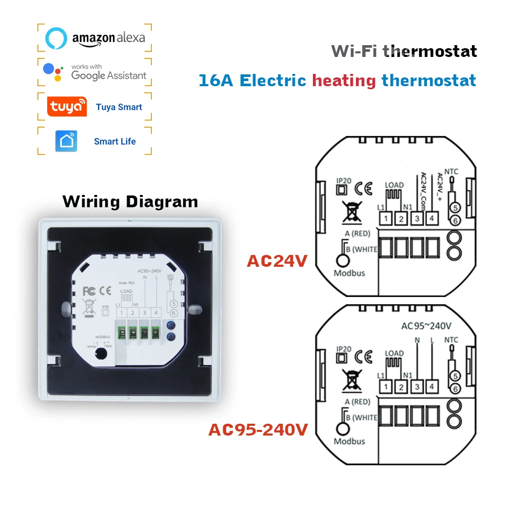 Termostato Wifi Tuya Smart Life para calefacción eléctrica, controlador de temperatura de suelo cálido para el hogar, funciona con Alexa Google home