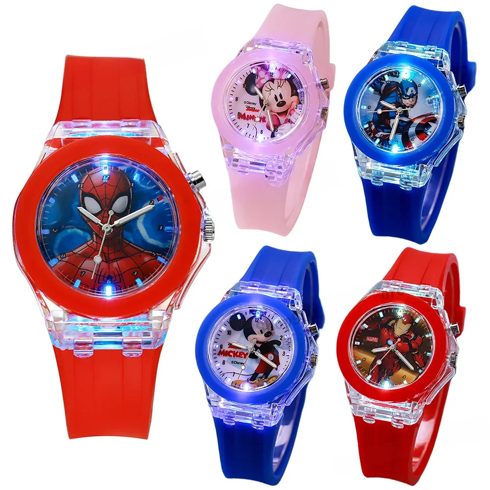 Disney Mickey Maus Mädchen Uhren Kinder Silikon Armband Bunte Licht Spiderman Kinder Uhr Student