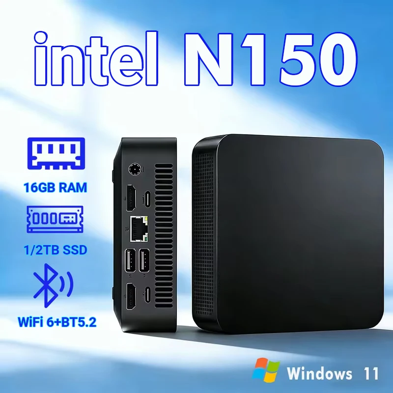 Mini Pc Windows 11 Pro Intel N150/Intel Core I3-6100 16Gb Ram 1Tb 2Tb Ssd Wifi 6 Bt5.2 4K Hd Mini Gaming Office Study Pc met 3 jaar garantie