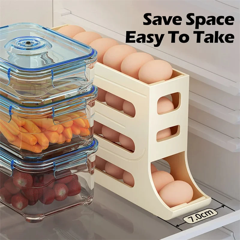 Soporte de estante para huevos con desplazamiento automático, caja de almacenamiento, cesta para huevos, contenedores de alimentos, estuche para