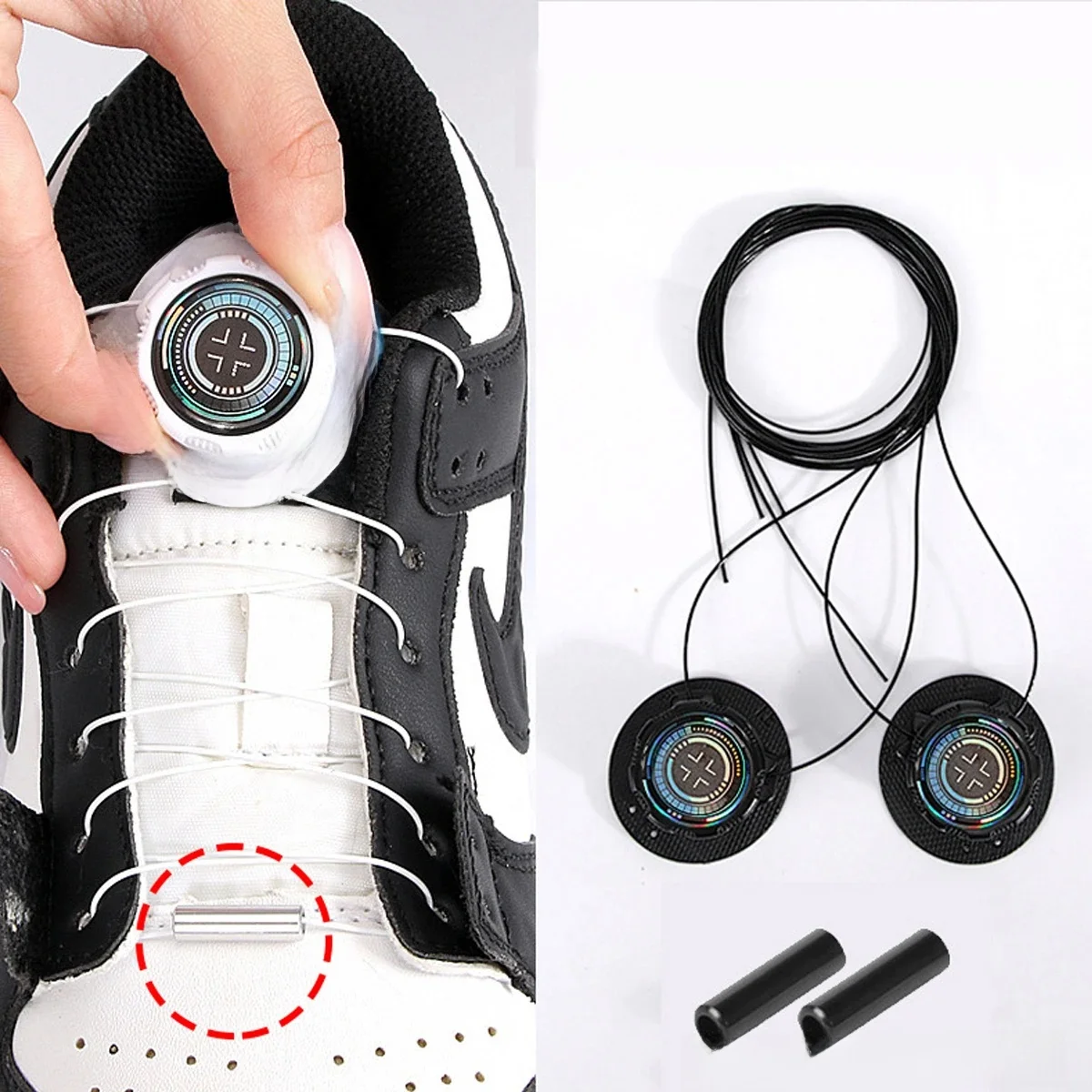 1 paire de lacets de chaussures rotatifs avec boucle, lacets à boucle automatique rotative | Verrouiller les lacets de chaussures sans cravate pour les chaussures de sport adultes