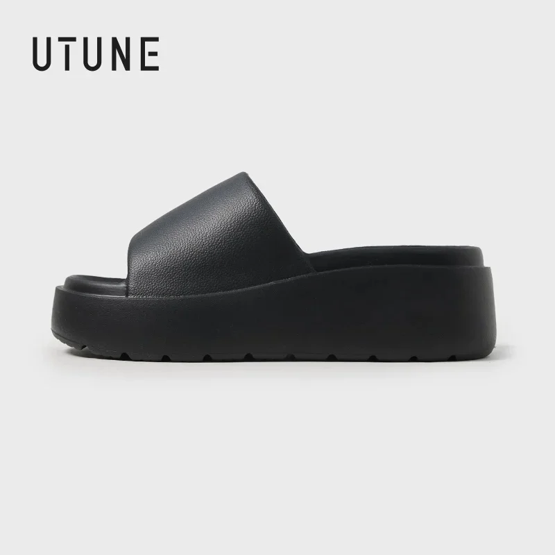 

UTUNE Women's Summer Simple Korean Style One-Word Thick Sole Slippers Lightweight Non-Slip High-Quality Anti-Odor Home Slippers