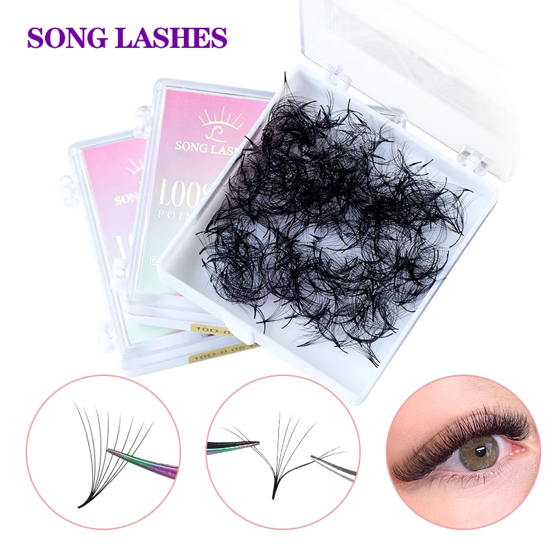 SONG LASHES Sharp Thin Pointy Base Premade Volume Fans Pure Dark Black Loose Lashes False Eyelash Extension Makeup Tools