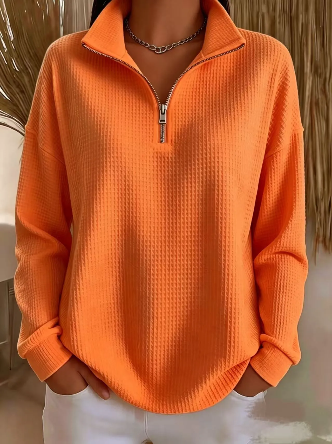 Zipper Pullover Hoodie Regular Fit Commuter with Casual Elegant Commuter Standard Length No Hood Regular Length Women Hoodie