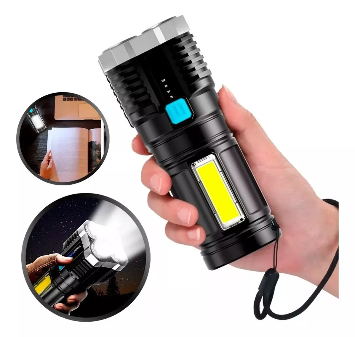 4LED Rechargeable LED Flashlight for Camp Wide Vision Maximum Visibility and Reliability Ideal for Night Activities