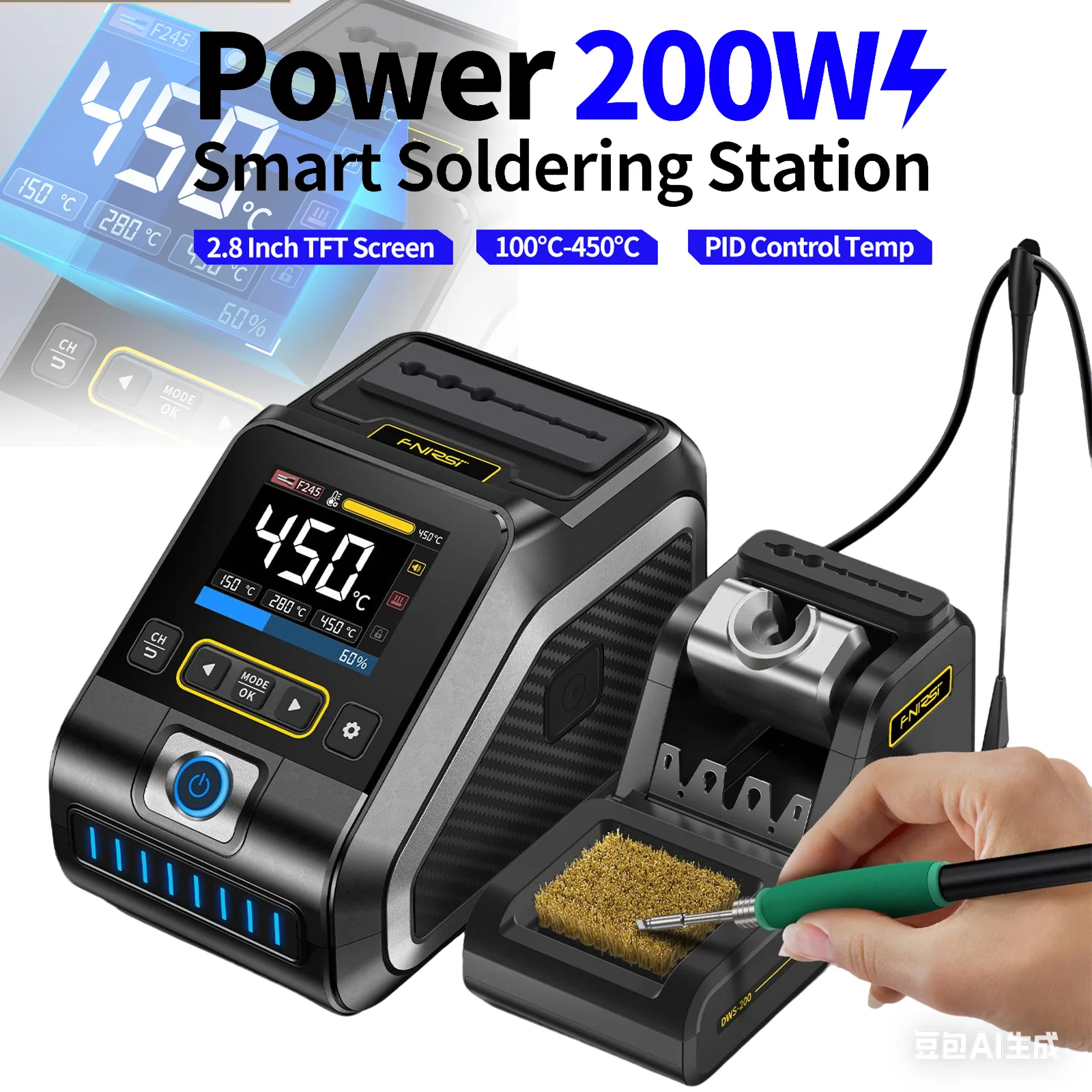 FNIRSI DWS-200 200W Potenza Repaid guarigione Iron Staion C210 C245 Saldatore manuale Stazione di rilavorazione di saldatura elettronica