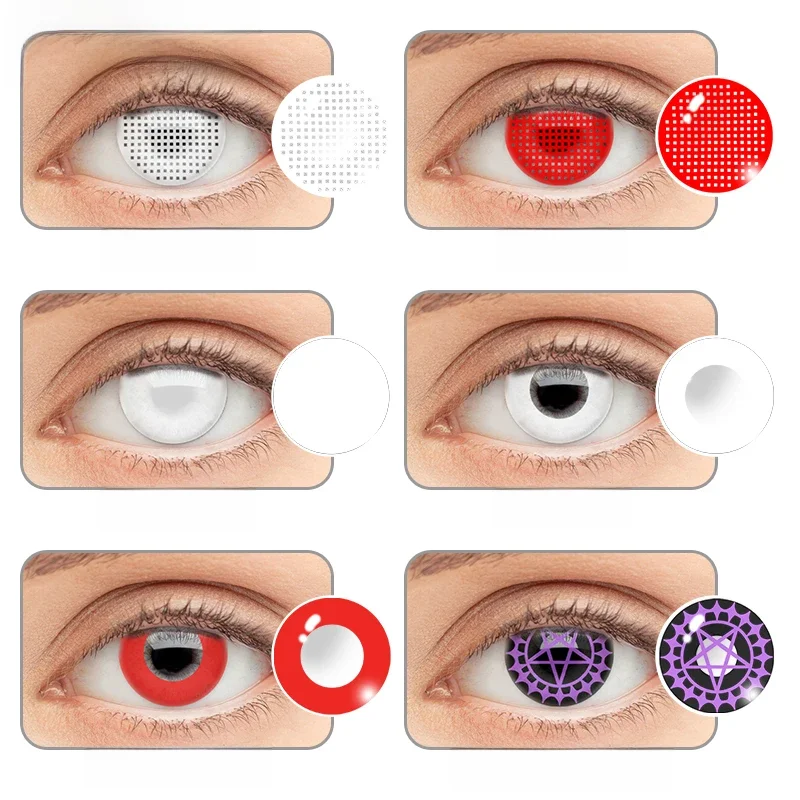 2 pièces Cosplay Contacts Hyūga Hinata Vampire sept péchés capitaux paresseux Ciel fantôme Sweety lentille folle écran rouge maille blanche