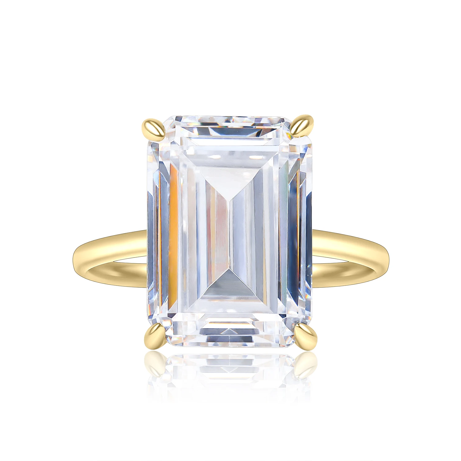 

GEM'S BALLET 2-10CT Emerald Cut Moissanite Solitaire Engagement Rings 18K Gold Plated 925 Sterling Silver Eagle Prongs Ring
