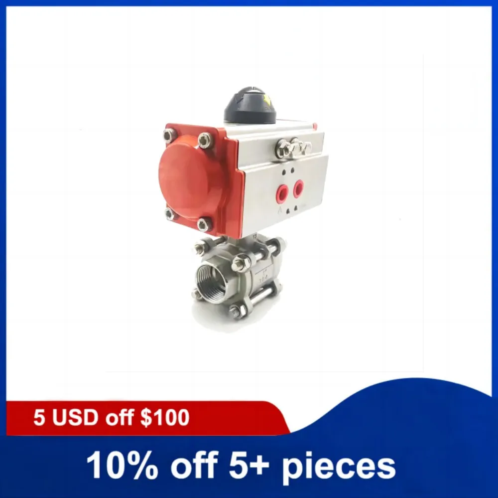 

DN20 3 шт., резьба из нержавеющей стали, высокая платформа, пневматический привод, шаровой клапан, цилиндр двойного действия, шаровой клапан