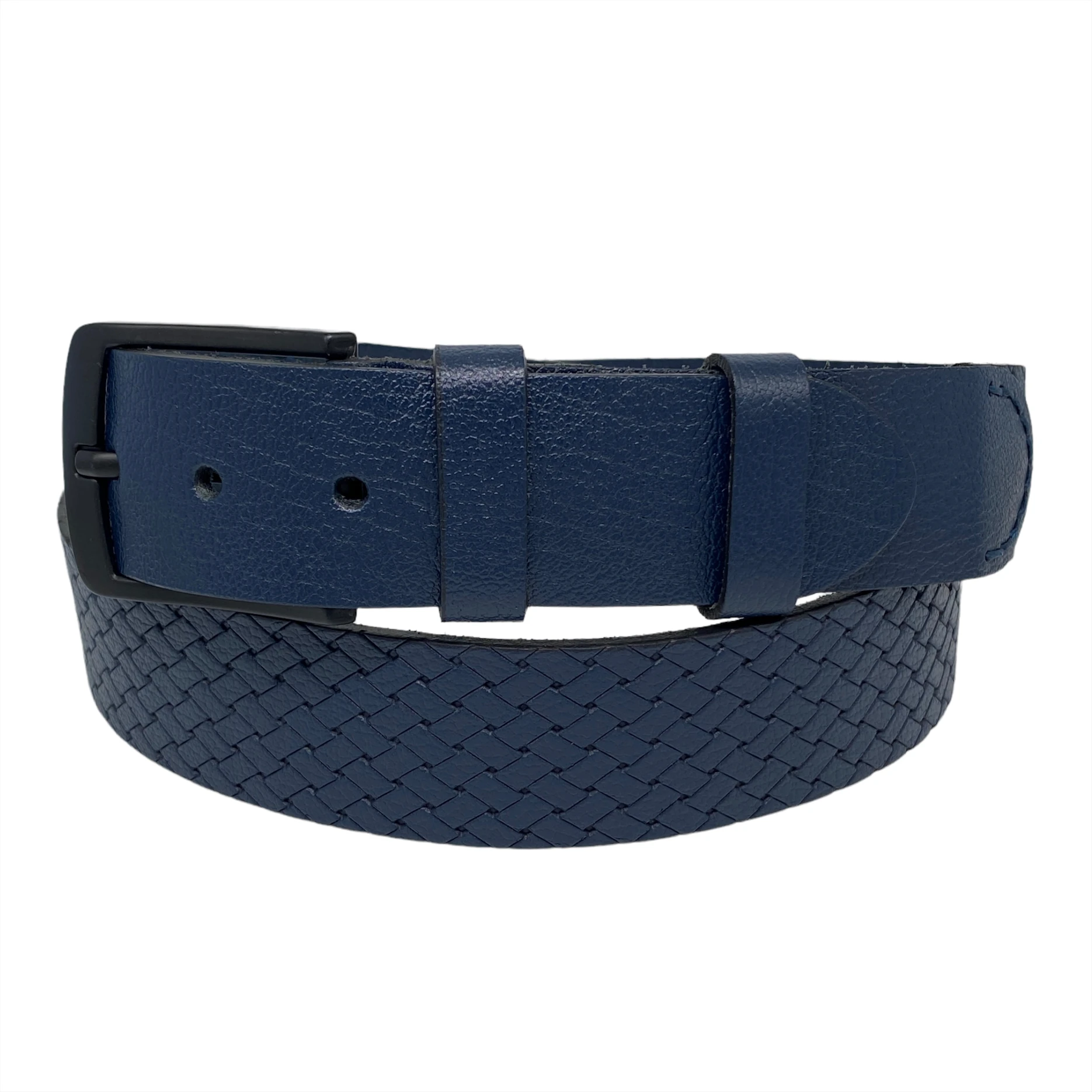 Genuine Real Leather Sports Men \'S Belt Special Production Handwork Denim Jeans Pants Waist Belt Casual Clothing 4 Cm Width navy blue