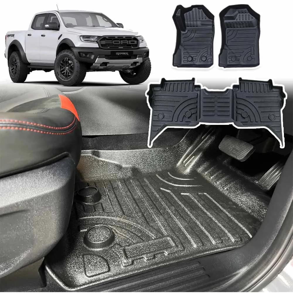 3D TPE Car Floor Mats Floor Liners for Ford Ranger Raptor 2018 2019 2020 2021 2022 Waterproof High Edge Mat 4x4 Car Accessories