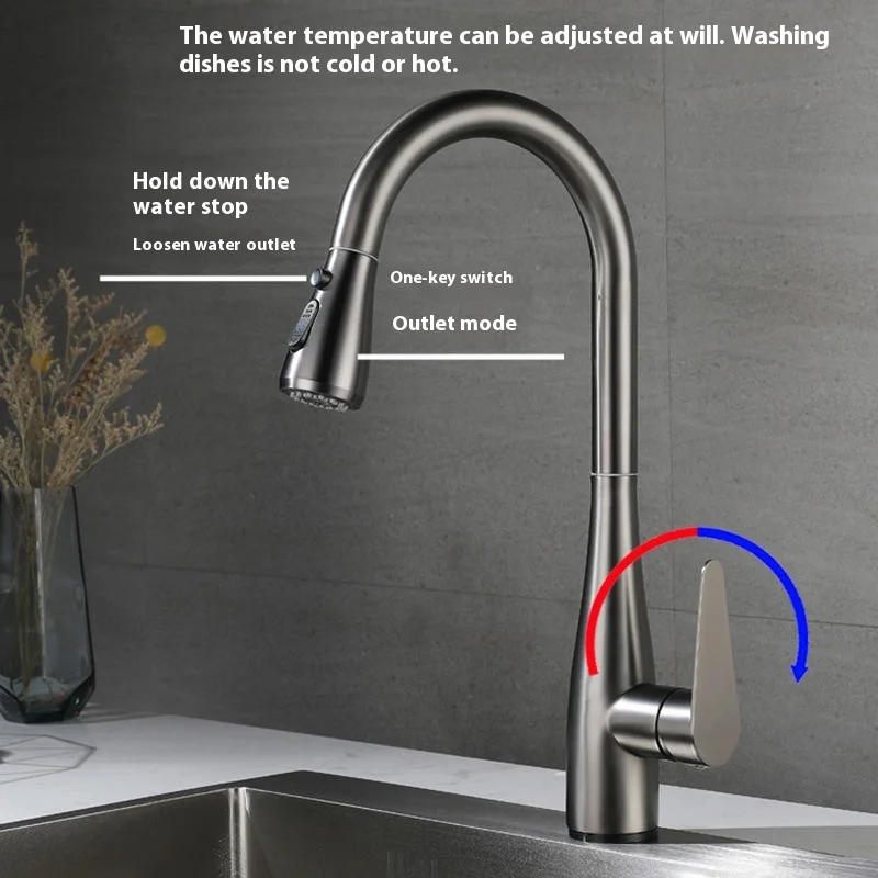 Stainless steel Kitchen faucet Single Handle Pull Out Kitchen Tap   Hot and Cold 360 Degree Water Mixer Tap