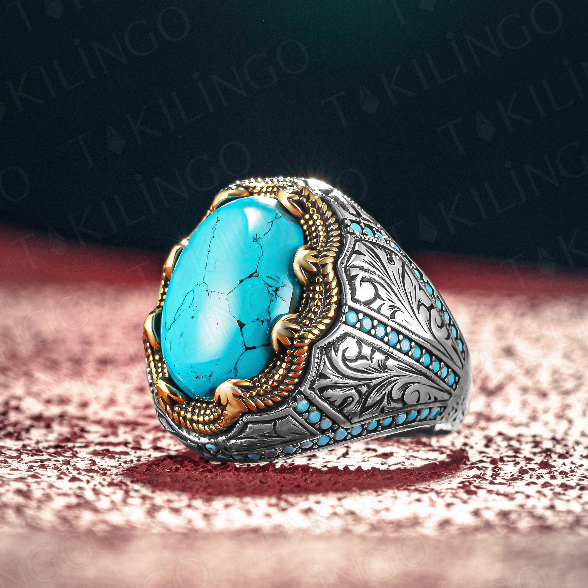 

Free Shipping S925 Sterling Silver Oval Natural Turquoise Stone Men's Ring Turkish Handmade Gift For Men