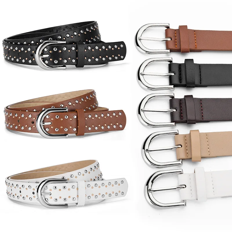 أحدث طراز حزام نسائي حزام جينز نسائي ربطة عنق حزام نسائي موضة شخصية برشام حزام كبار الموضة السوداء