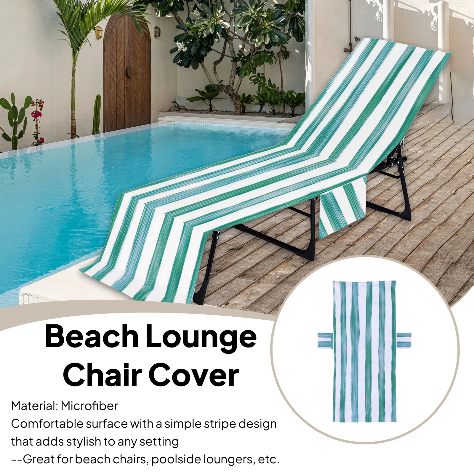 Beach Chair Cover Comfortable Versatile Stripe Lounger Towel with Pocket for Travel Sunbathing Outdoor Swimming Pool Water Park