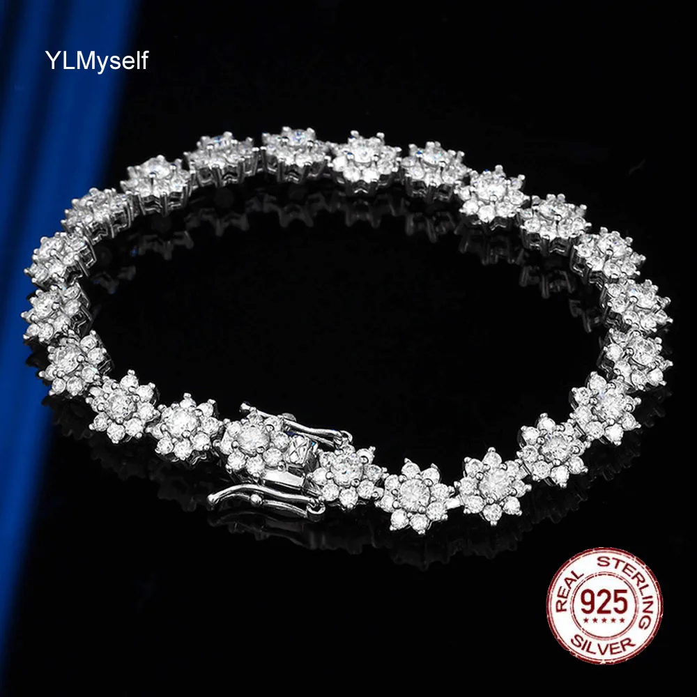 YLMyself 1.7mm Moissanite Tennis Bracelet Eight-Pointed Star Design 925 Sterling Silver Luxury Sparkling Banquet Fine Jewelry