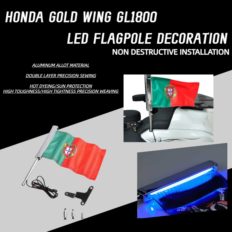 Panic-aksesori motor sayap emas GL1800 untuk honda Portugal dekorasi bendera penumpang bagasi LED kelompok bendera tiang bendera pelindung