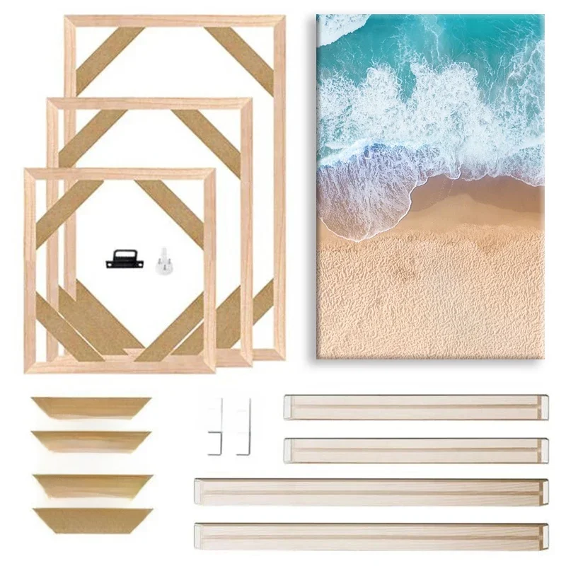 Verschillende maten canvas frame houten frames natuurlijke houten foto olieverf canvas diamant schilderij frames canvas houten muur frame - afbeelding 2