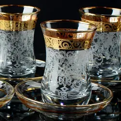 Vintage Turkish Tea Glasses Cups Saucers Set of 6