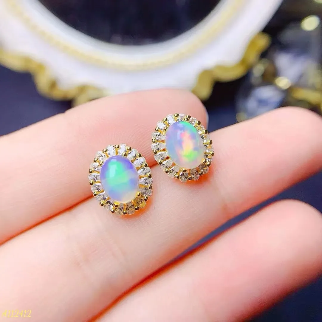 

KJJEAXCMY Fine Jewelry Natural Opal Earrings For Women S925 Pure Silver Exquisite Inlaid High Clarity Gem birthday party gift