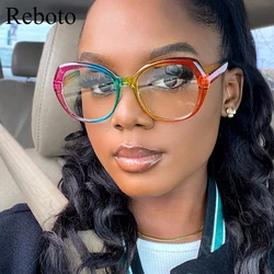 Fashion Oversized Oval Glasses Frame Unique Rainbow Blue Light Blocking Color Eyeglasses For Women Clear Optical Eyewear