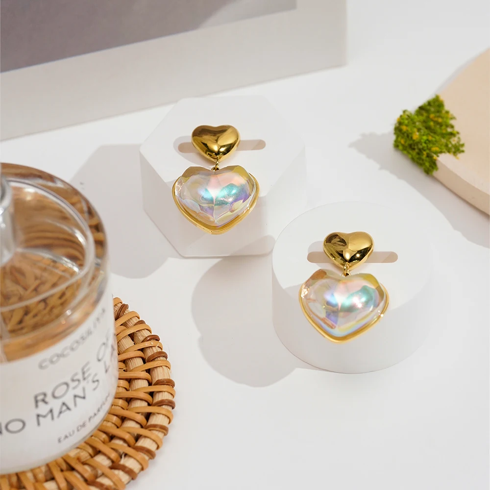 ENFASHION Aretes De Mujer Heart Colorful Earrings For Women's Stainless steel 18K Gold Plated Fashion Delicate Jewelry E251695