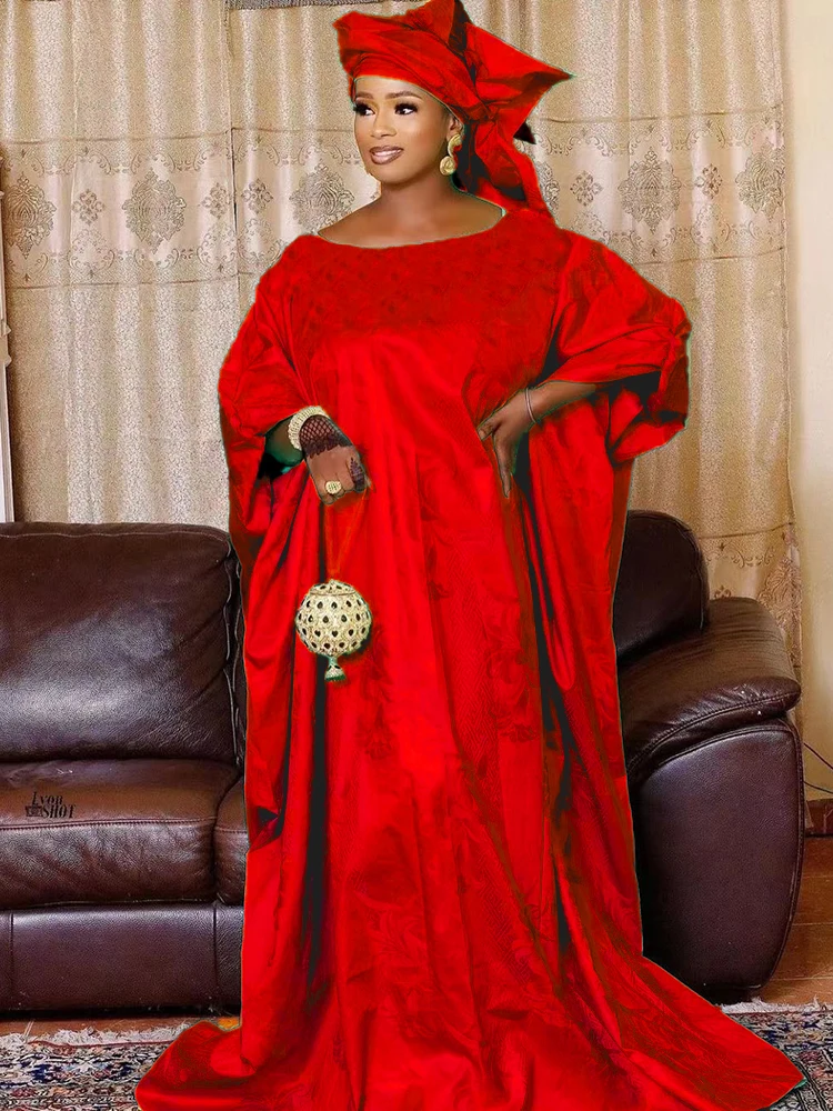 Nigeria Daily Party Original Bazin Riche Dresses For African Women Long Robe With Scarf Top Quality Long Dresses For Wedding