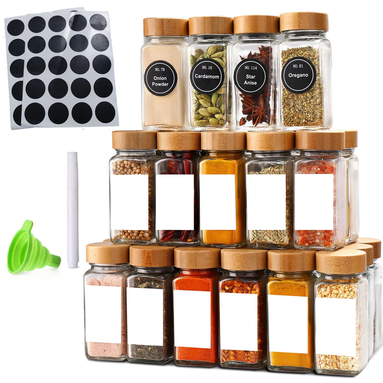 

12Pcs Glass Spice Jars with Label-4oz Spices Container Set Kitchen Empty Spice Jars with Lids 120ml square seasoning bottle