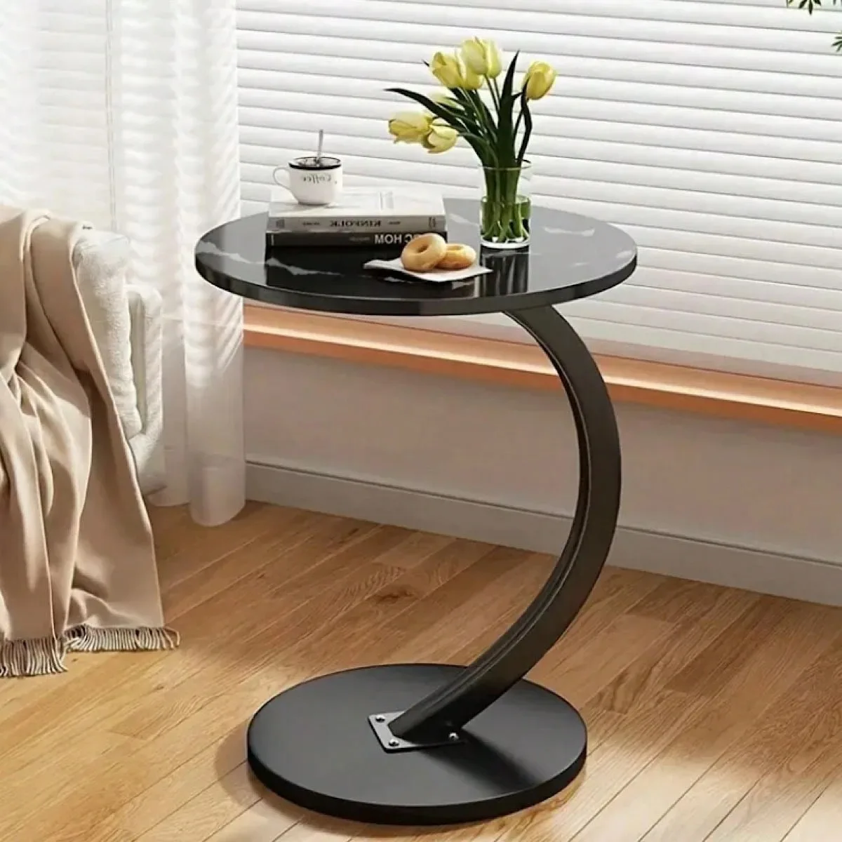 طاولة قهوة قابلة للكابينة، طاولة جانبية محمولة، "" تصميم على شكل حرف C، طاولة تقديم، للمساحات الصغيرة في المنزل أو المكتب، غرفة المعيشة، المطبخ، غرفة النوم، طراز حديث وأنيق