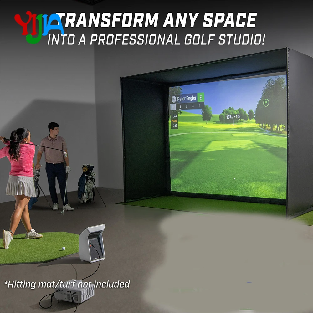 Premium Golf Simulator Enclosure Frame 3x2.4m, Durable Steel Structure with Impact Screen, Indoor Golf Training System for Home