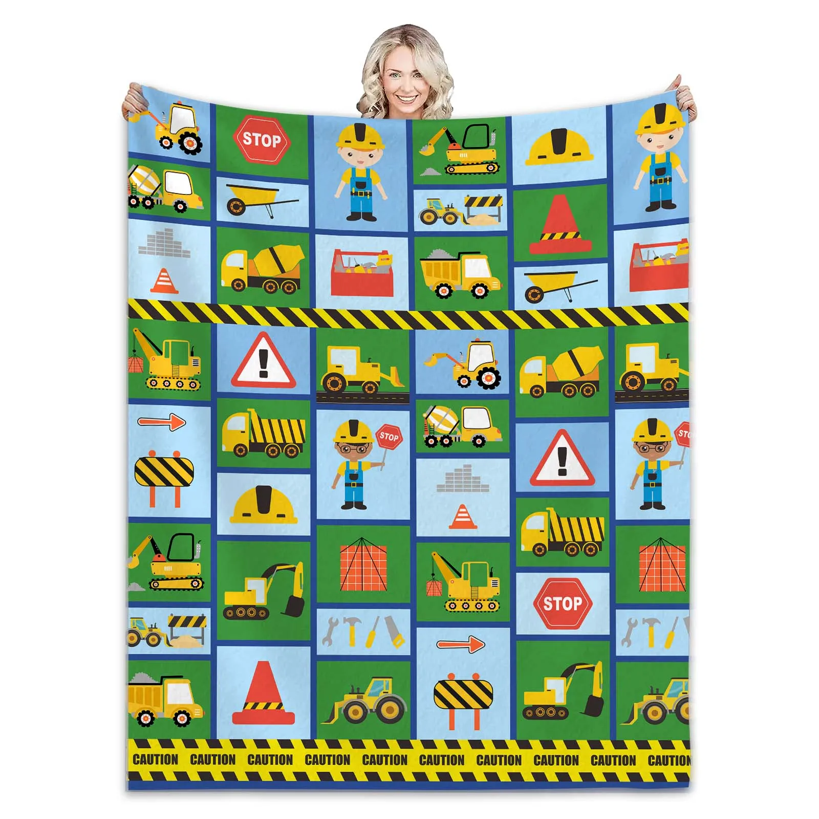 

Yellow Construction Truck Blanket Cartoon Tractor Cars Flannel Throw Blankets for All Season Kids Boys Excavator Sofa Blanket
