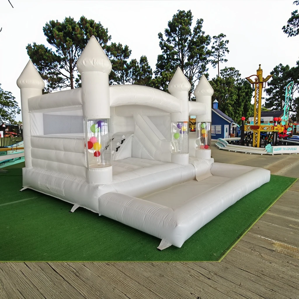 Newly PVC 15Ft  Inflatable White  Balloons Bounce House Castle W/Slide & Ball Pit Large Jumper Bouncy Castle For Birthday Party