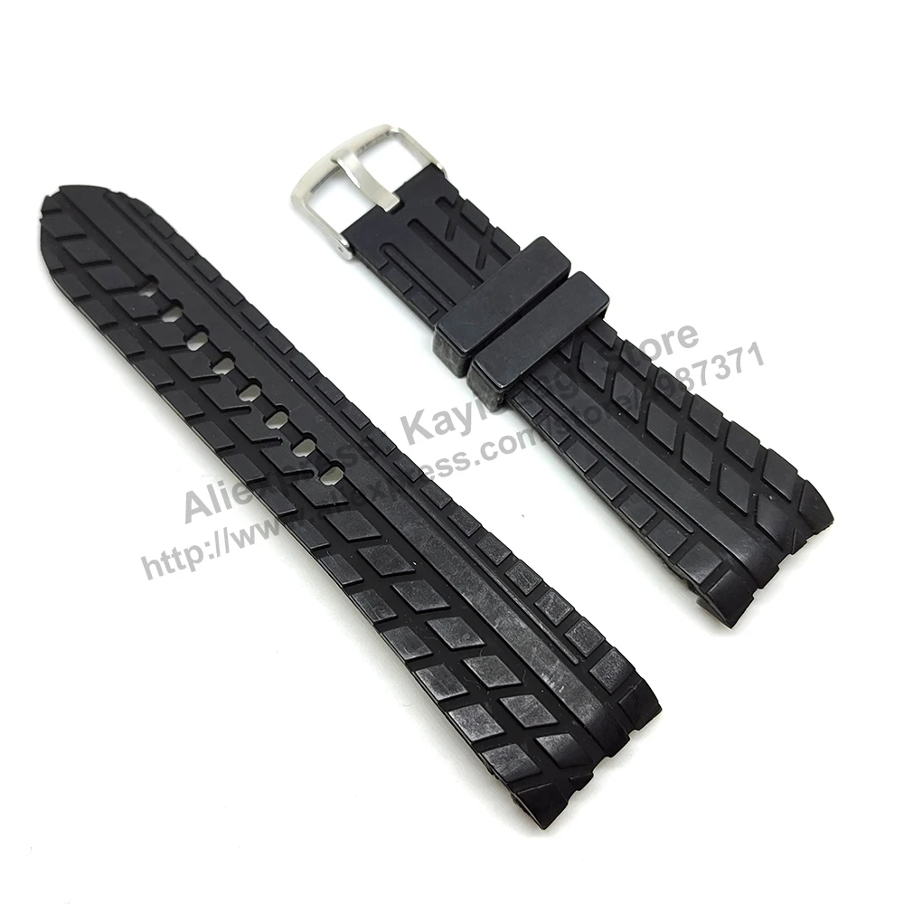 24mm Black Rubber Tire Pattern Watch Band / Strap Compatible Graham Silverstone