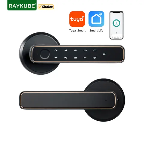 Tuya 블루투스 스마트 지문 도어 잠금 장치 (비밀번호 포함) 나무 문 단일 핸들 Smartlife M4 용 기계식 키 잠금 해제
