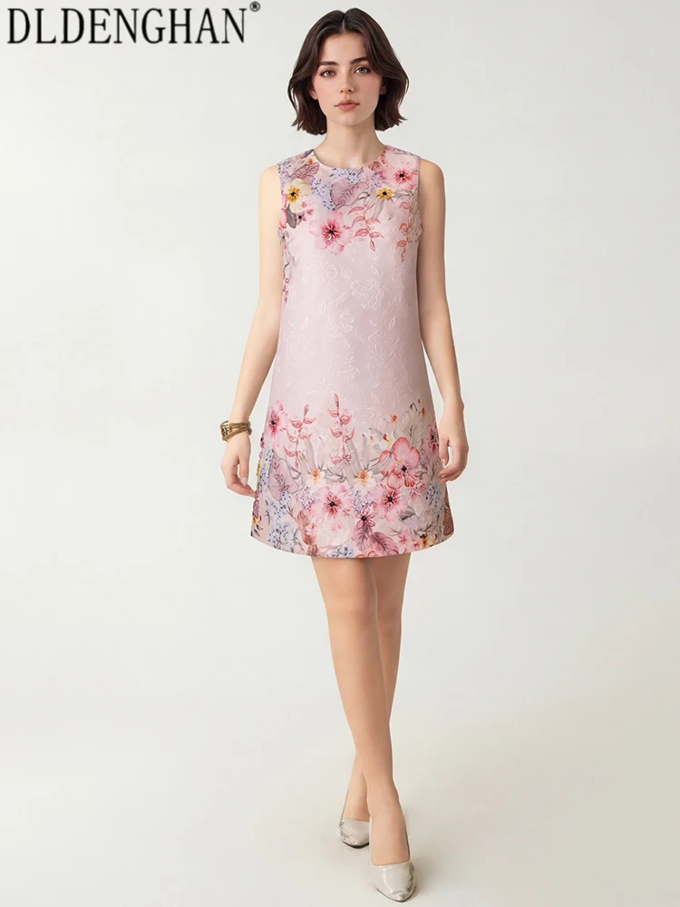 

DLDENGHAN Women Classic Style Summer New model Mini Vest Dresses O-Neck Sleeveless Decorate Print Beading