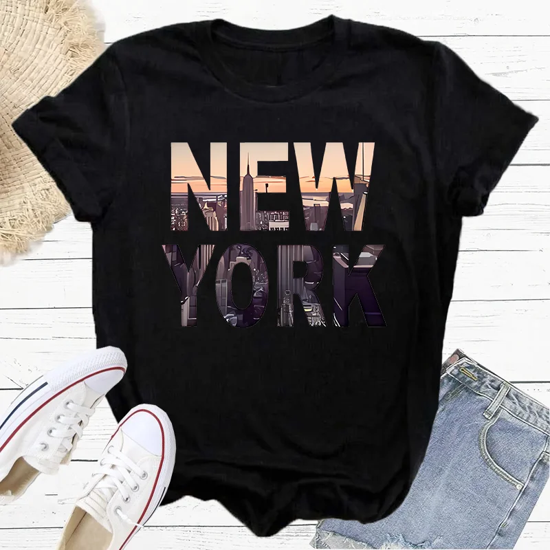 USA Lover American City New York In The Evening Fashion Sports Women's T-Shirt Harajuku Graphic Clothing Women's Top