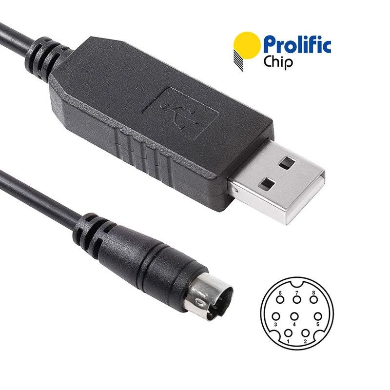 PL2303 USB RS232 Serial to Mini Din 8P Converter Adapter Programming Cable for Allen Bradley MicroLogix PLC's 1000, 1100 Series