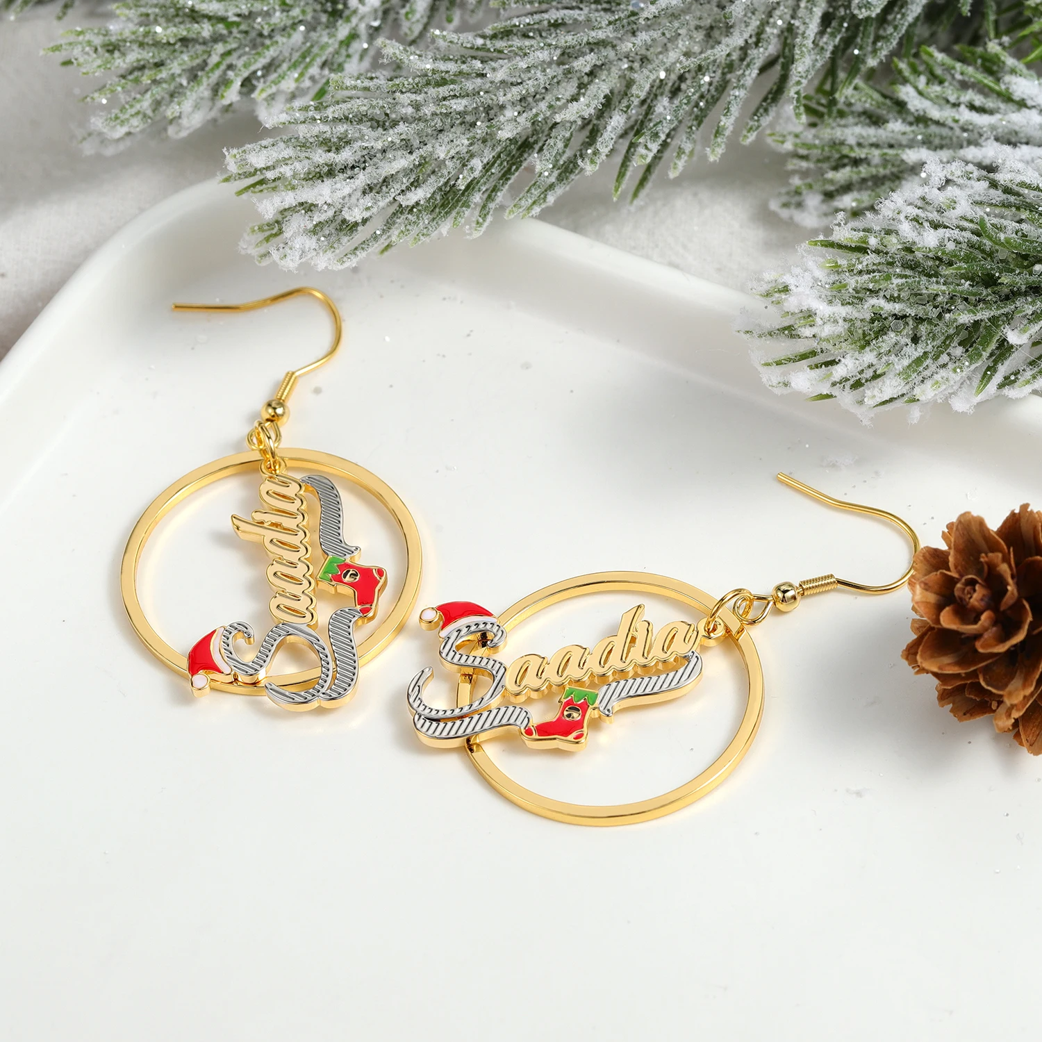 

New Christmas Gift Customized Earrings Name 18K Gold-Plated Two Tone Gold Plated Hoop Personalized Name Earrings for Women Girls