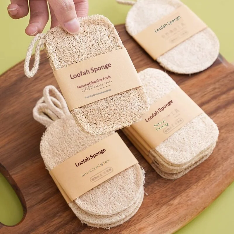 Natural Loofah Dish Sponge Reusable Vegetable Fiber Scrubber Eco Friendly Oil Remover With Hanging Rope Kitchen Cleaning Tool