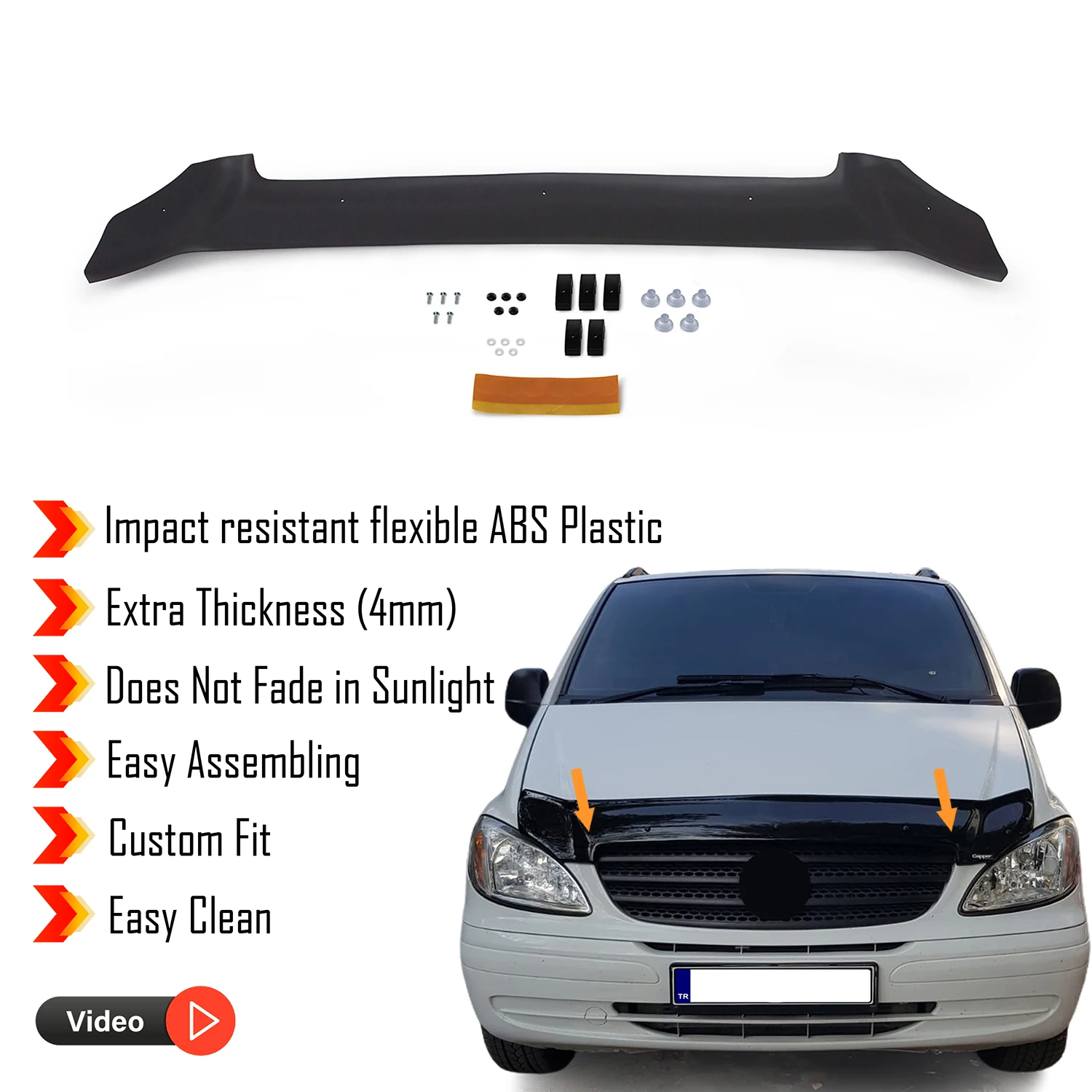 Hood Deflector Guard for Mercedes Vito (2004-2010) - (W639) Bug Shield Bonnet Protector / 4 mm thickness material