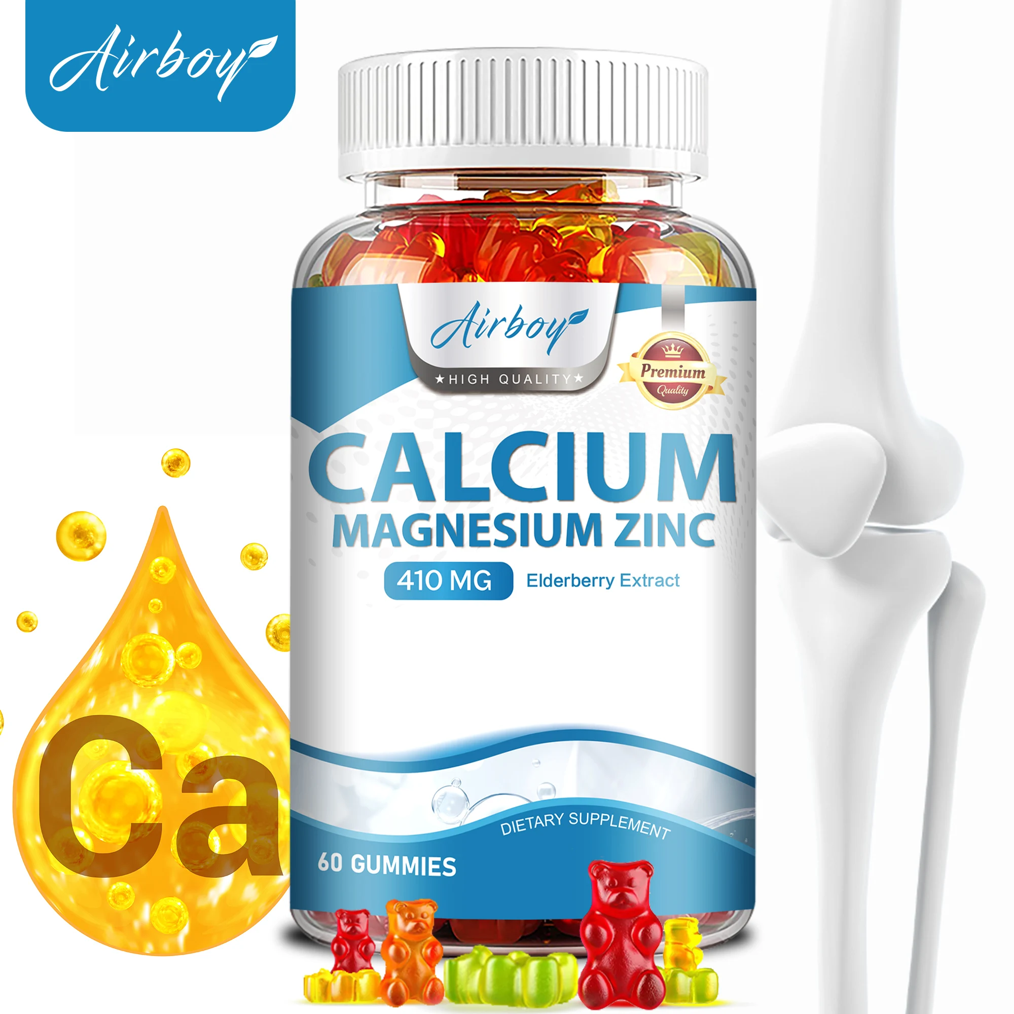 Calcium Magnesium Zinc Gummies - Support, Bone, Teeth, Nerve & Muscle Health Relaxed Mood Immune System Booster - 60 Gummies