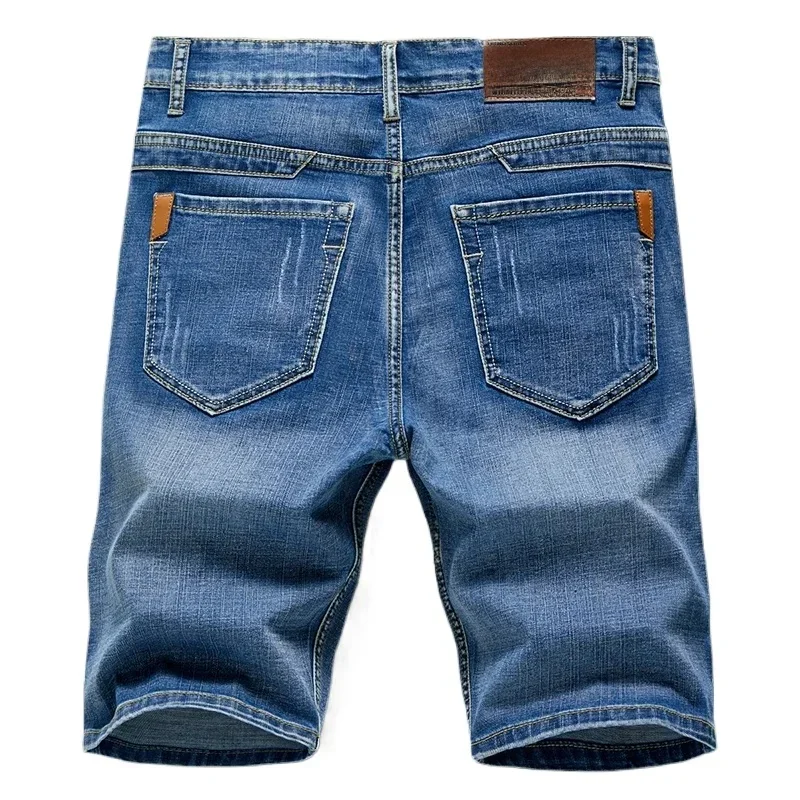 Męskie szorty jeansowe na lato 2026, elastyczne spodnie dżinsowe, ciemnoniebieskie, modne, slim fit, proste, krótkie dżinsy męskie, hombre. — zdjęcie 2
